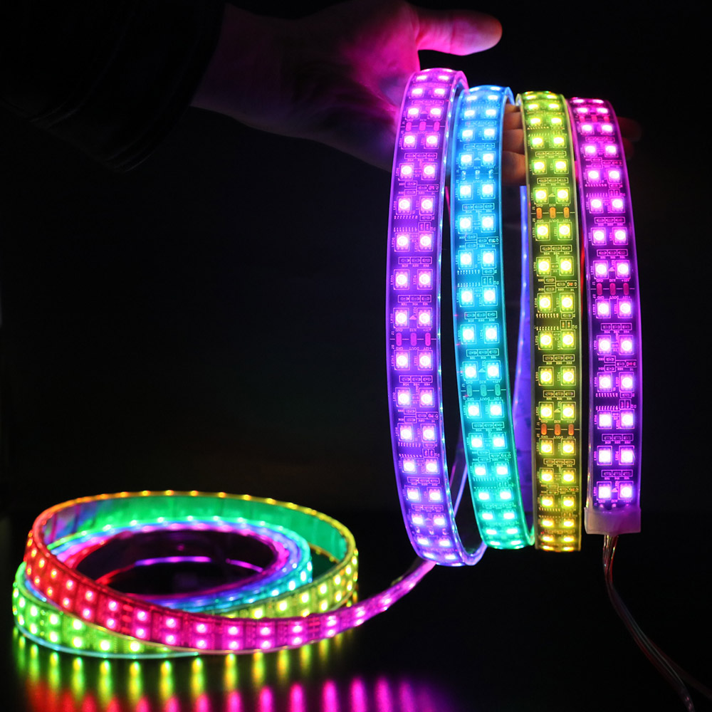 Dual Row TM1812 Series DC12V 120LEDs/m Flexible LED Strip Lights Full Color Chasing Programmable LED Lights, Waterproof Optional, 16.4ft Per Reel Dual Row TM1812 Series DC12V 120LEDs/m Flexible LED Strip Lights Full Color Chasing Programmable LED Lights, Waterproof Optional, 16.4ft Per Reel